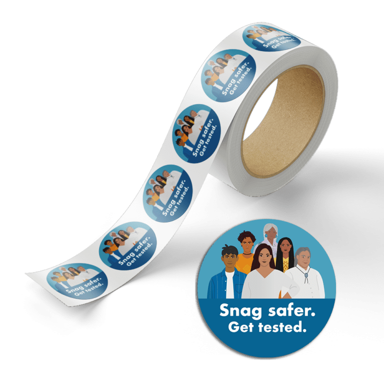 Snag safer. Get tested. Sticker